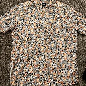 RVCA Men's Orange and Black Floral Shirt